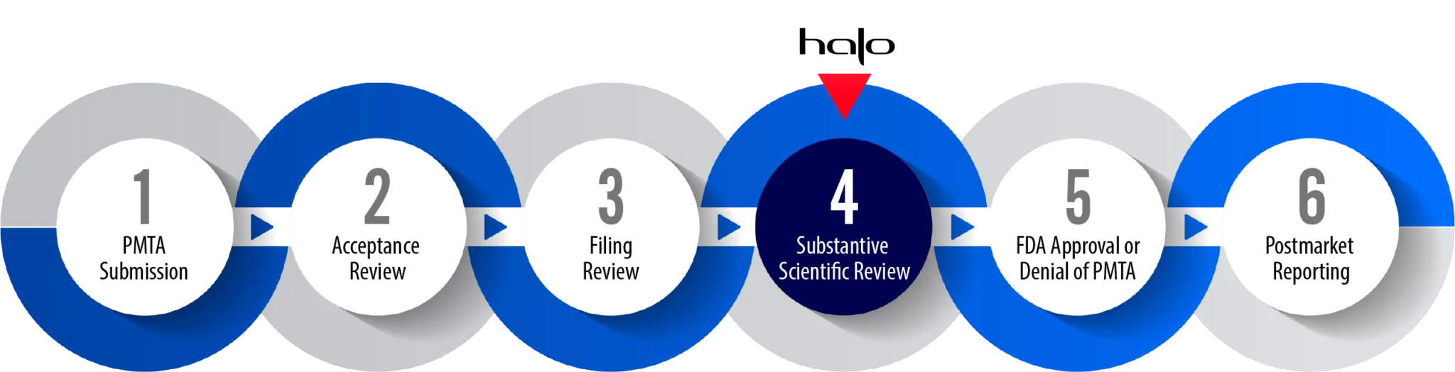 Timeline of Halo e-liquid PMTA submission and FDA review milestones
